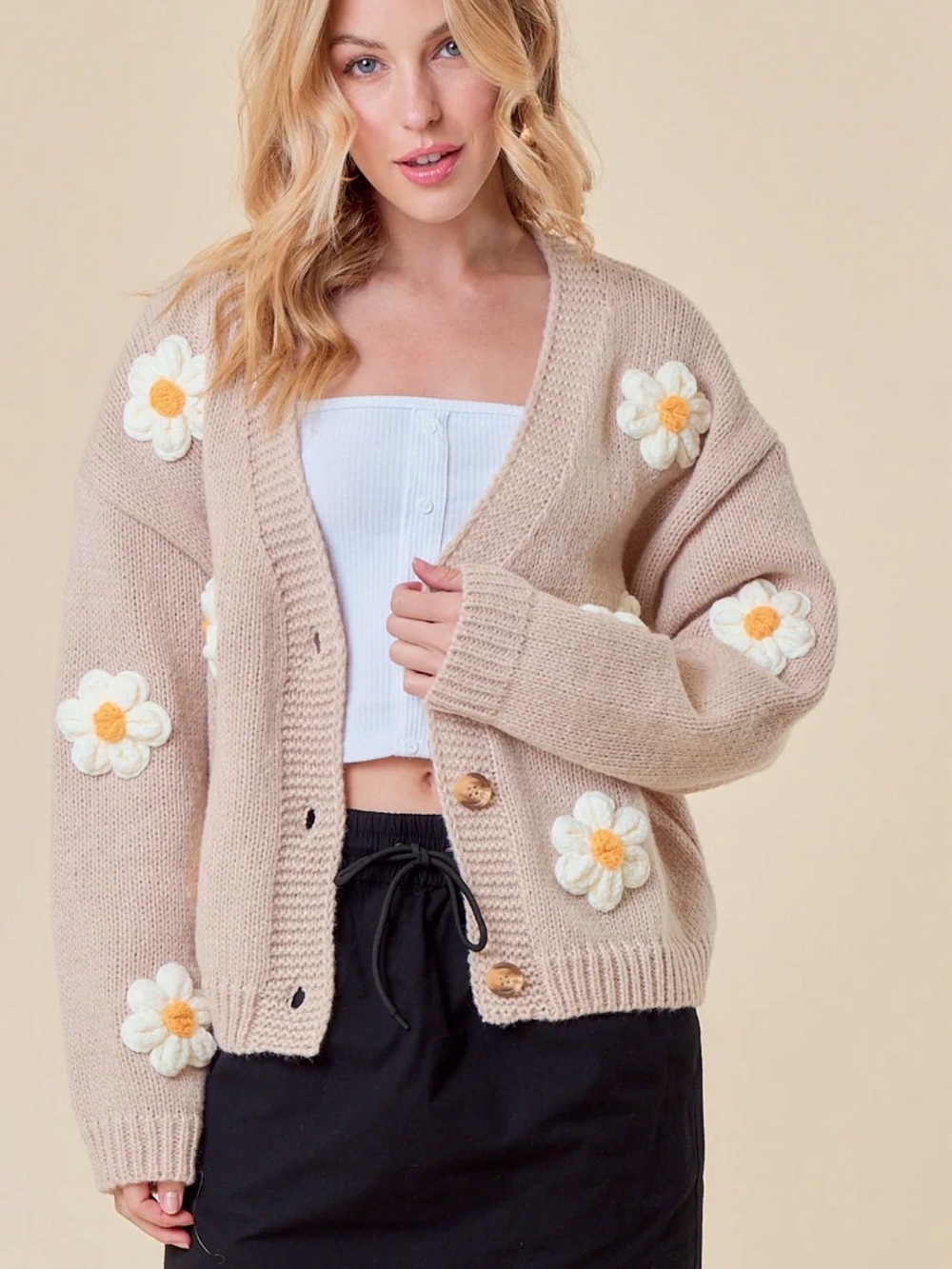 Dreamers by Debut Daisy Embroidered Button-Front Cardigan Sweater - #197